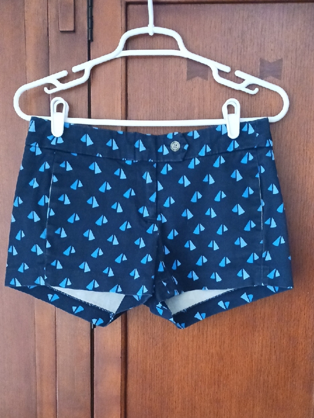 J. Crew Navy Stretch Chino Shorts with Light Blue Sailboat Motif